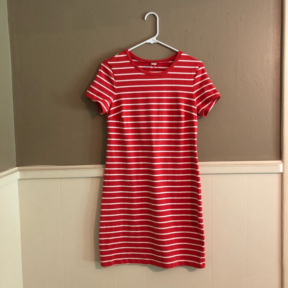 Old Navy coral white stripe t shirt dress size M